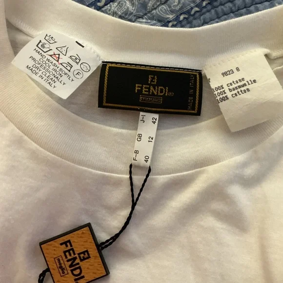 FENDI Authentic Vintage Unisex Logo Short Sleeve Tee New w Tags GB Size 12 Small - Picture 10 of 16